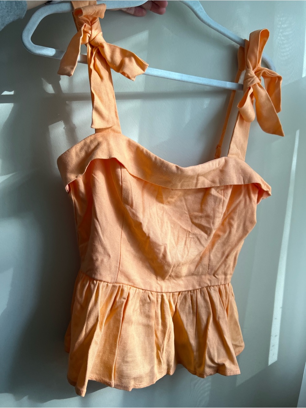 Francesca's Collections Peach Tie-Shoulder Peplum Tank Top